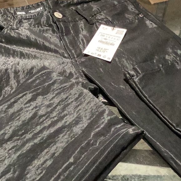 NWT. Zara. Satin Pants. Black shimmer. 30” waist. Bootcut. Gorgeous! - Picture 4 of 8